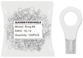 haisstronica 100pcs #8 Ring Terminals,AWG 16-14 Brazed Seam Non-Insulated Copper Wire Connectors