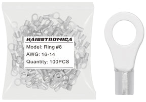 haisstronica 100pcs #8 Ring Terminals,AWG 16-14 Brazed Seam Non-Insulated Copper Wire Connectors