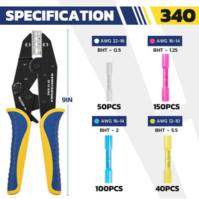 ワイヤーコネクタセット AWG 22-10 330/380個 9インチ圧着工具とオーガナイザー付き