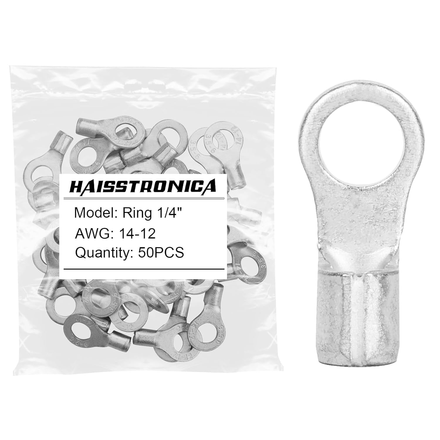 Non-Insulated Copper Wire Connectors 50PCS/100PCS AWG 22-10 #8 #10 1/4" 5/16" 3/8" - Ring Terminals