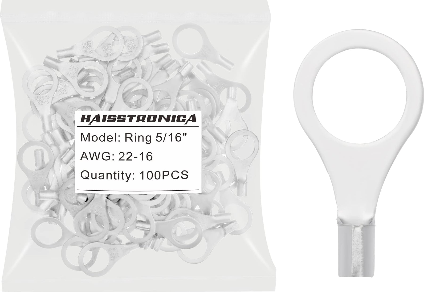 haisstronica 100pcs 5/16" Ring Terminals,AWG 22-16 Brazed Seam Non-Insulated Copper Wire Connectors