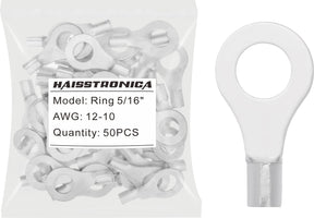 haisstronica 50pcs 5/16" Ring Terminals,AWG 12-10 Brazed Seam Non-Insulated Copper Wire Connectors