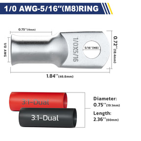 Haisstronica Lot de 10 cosses de câble de batterie 1/4" (M6) AWG, cosses en fil de cuivre robustes avec 10 gaines thermorétractables adhésives 3:1, cosses de fil de calibre 1/4, connecteur de borne de batterie, embouts de câble de batterie