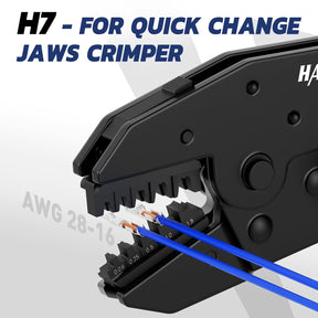 crimper wire H7 quick-change jaws crimper for small terminals, pressing copper contacts onto blue leads for AWG 28-16.