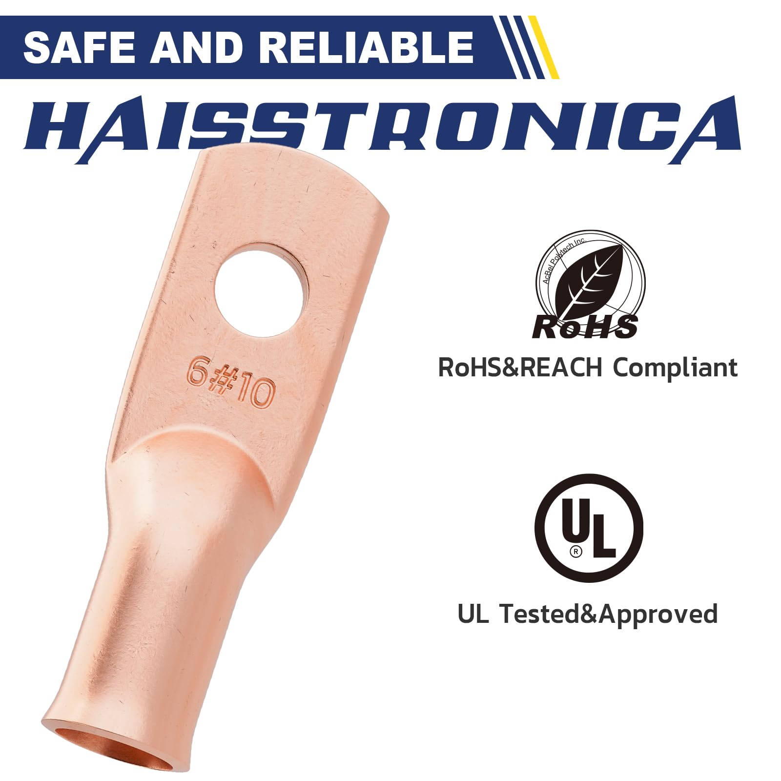 haisstronica 10pcs 6 AWG - #10 Battery Cable Lugs, Heavy Duty Copper Wire Lugs with 10pcs 3:1 Adhesive Heat Shrink Tubing, 6 Gauge Wire Connectors Battery Terminal Connector, Battery Cable Ends