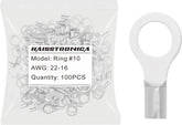 haisstronica 100pcs #10 Ring Terminals,AWG 22-16 Brazed Seam Non-Insulated Copper Wire Connectors