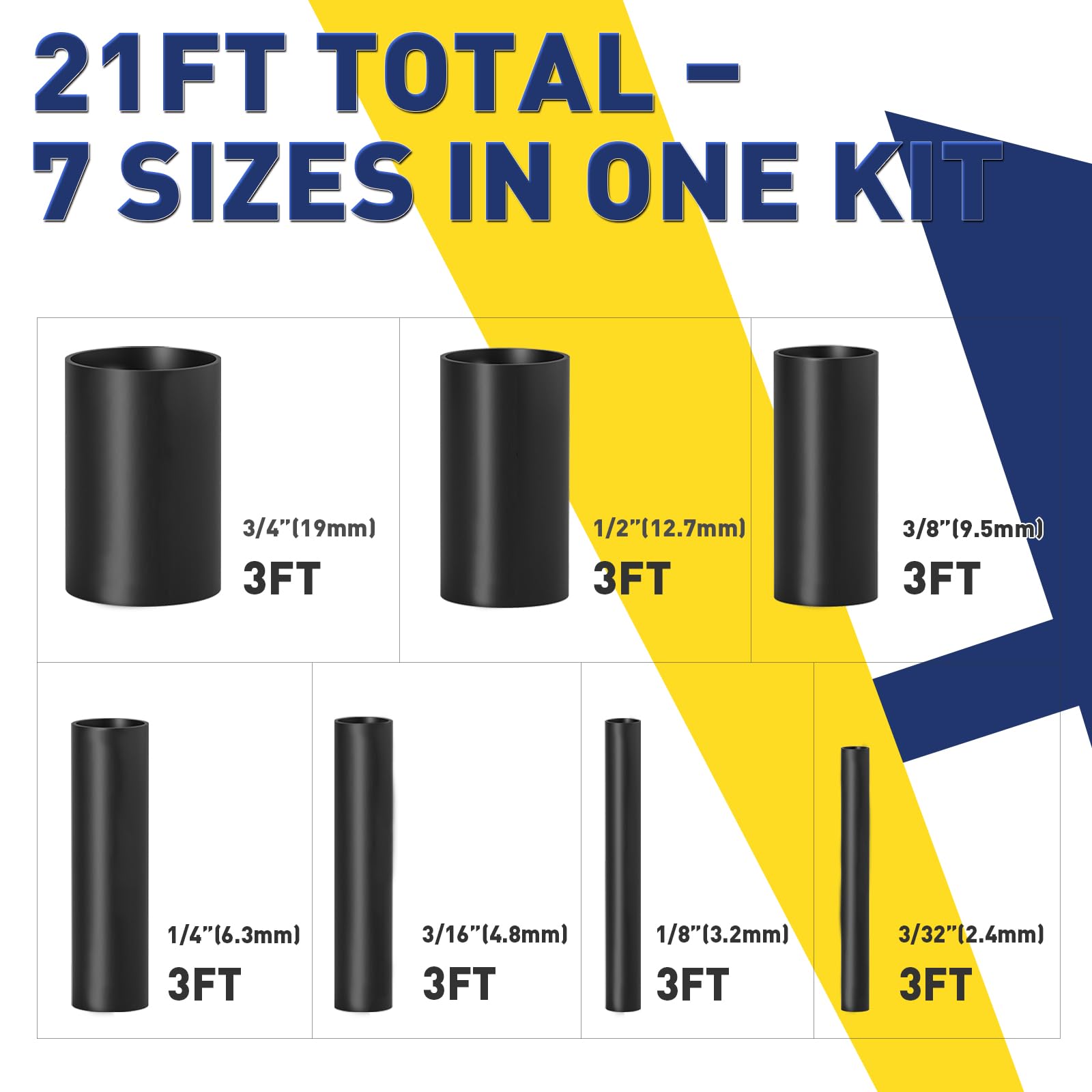 7Sizes 4:1 Heat Shrink Tubing Kit - Black