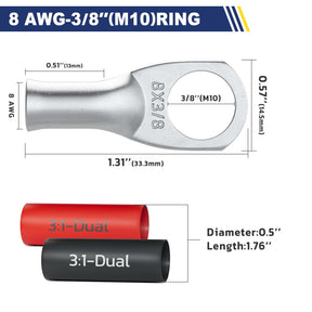 Haisstronica Lot de 10 cosses de câble de batterie 1/4" (M6) AWG, cosses en fil de cuivre robustes avec 10 gaines thermorétractables adhésives 3:1, cosses de fil de calibre 1/4, connecteur de borne de batterie, embouts de câble de batterie