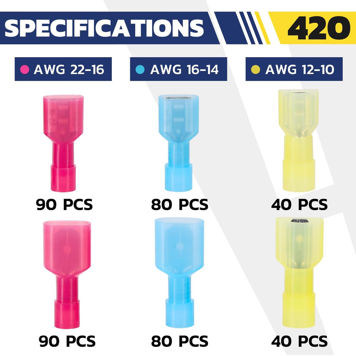 Nylon Spade Connectors Kit AWG 22-10