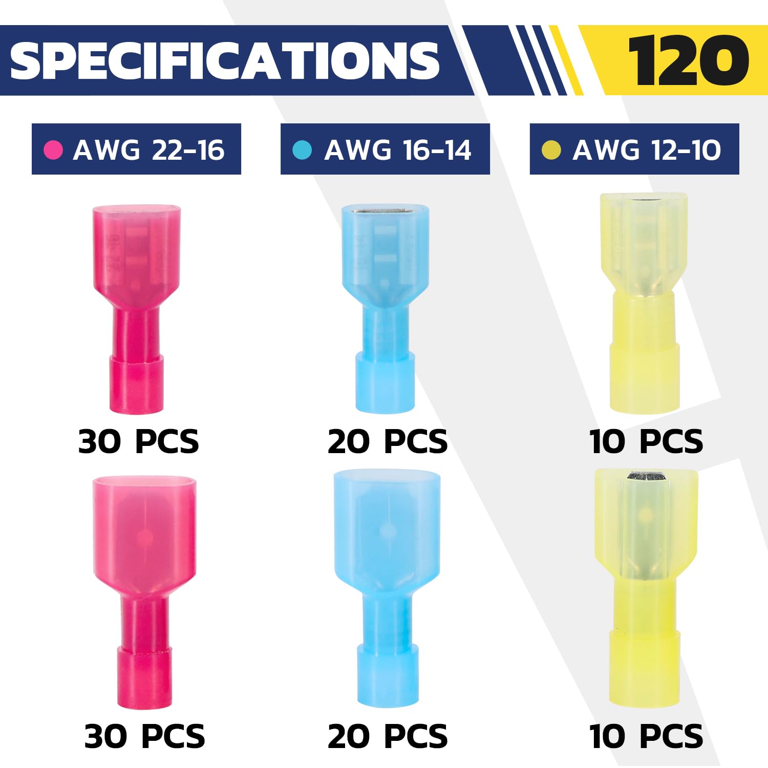Nylon Spade Connectors Kit AWG 22-10