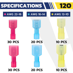 Nylon Spade Connectors Kit AWG 22-10