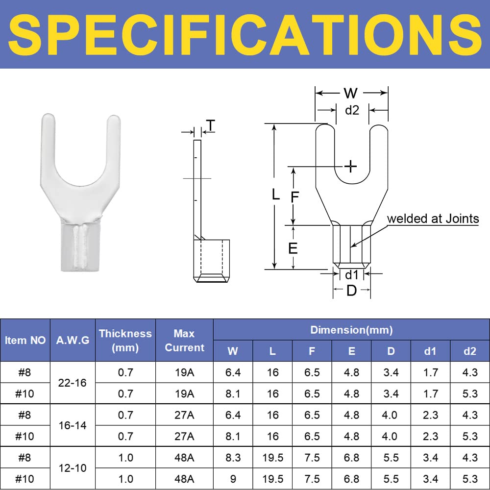 Haisstronica 50 cosses à anneau n° 10, AWG 12-10, connecteurs de fils en cuivre non isolés à soudure brasée