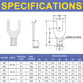 Haisstronica 50 cosses à anneau n° 8, AWG 12-10, connecteurs de fils en cuivre non isolés à soudure brasée