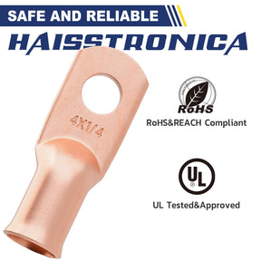 haisstronica 10pcs 4 AWG - 1/4" (M6) Battery Cable Lugs, Heavy Duty Copper Wire Lugs with 10pcs 3:1 Adhesive Heat Shrink Tubing, 4 Gauge Wire Connectors Battery Terminal Connectors, Battery Cable Ends