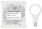 haisstronica 100pcs 3/8" Ring Terminals,AWG 16-14 Brazed Seam Non-Insulated Copper Wire Connectors