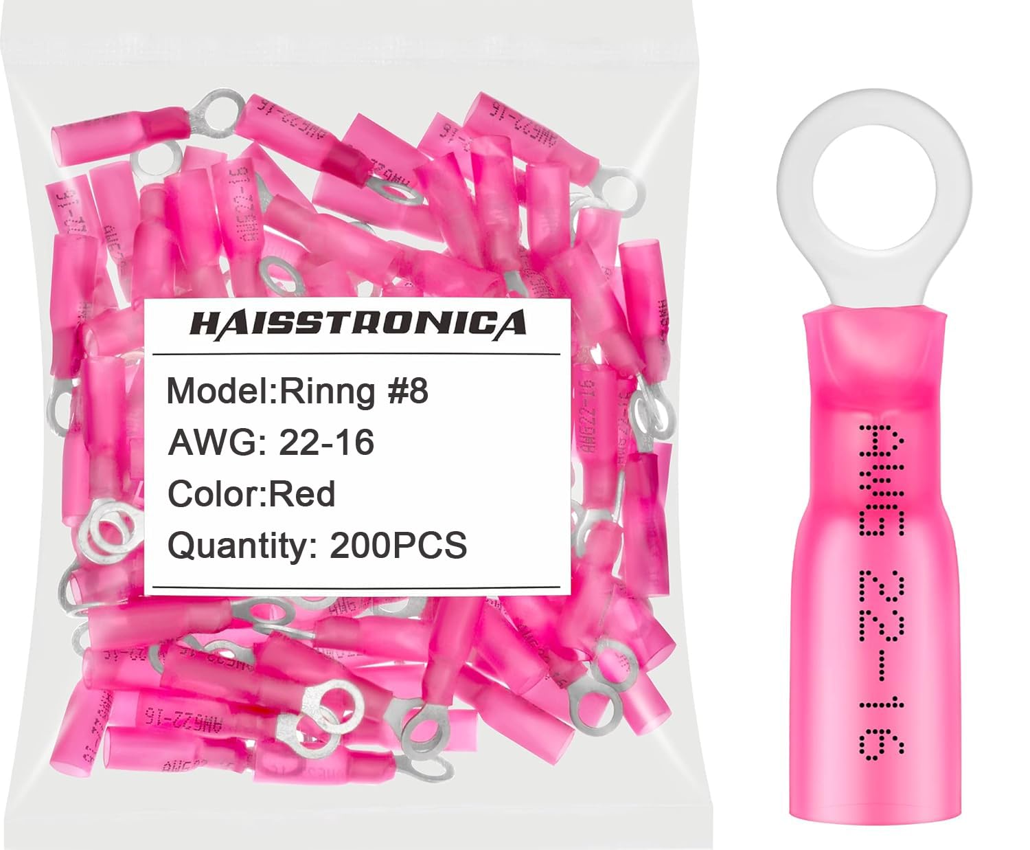 Heat Shrink Wire Connector AWG 22-10 #10, 1/4", 5/16", 3/8" 50PCS/100PCS/200PCS - Ring Terminals (Bagged)