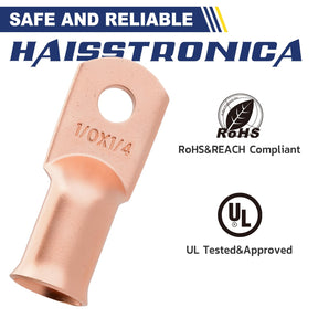 haisstronica 10pcs 1/0 AWG - 1/4"(M6) Battery Cable Lugs, Heavy Duty Copper Wire Lugs with 10pcs 3:1 Adhesive Heat Shrink Tubing, 1/0 Gauge Wire Lugs, Battery Terminal Connector, Battery Cable Ends