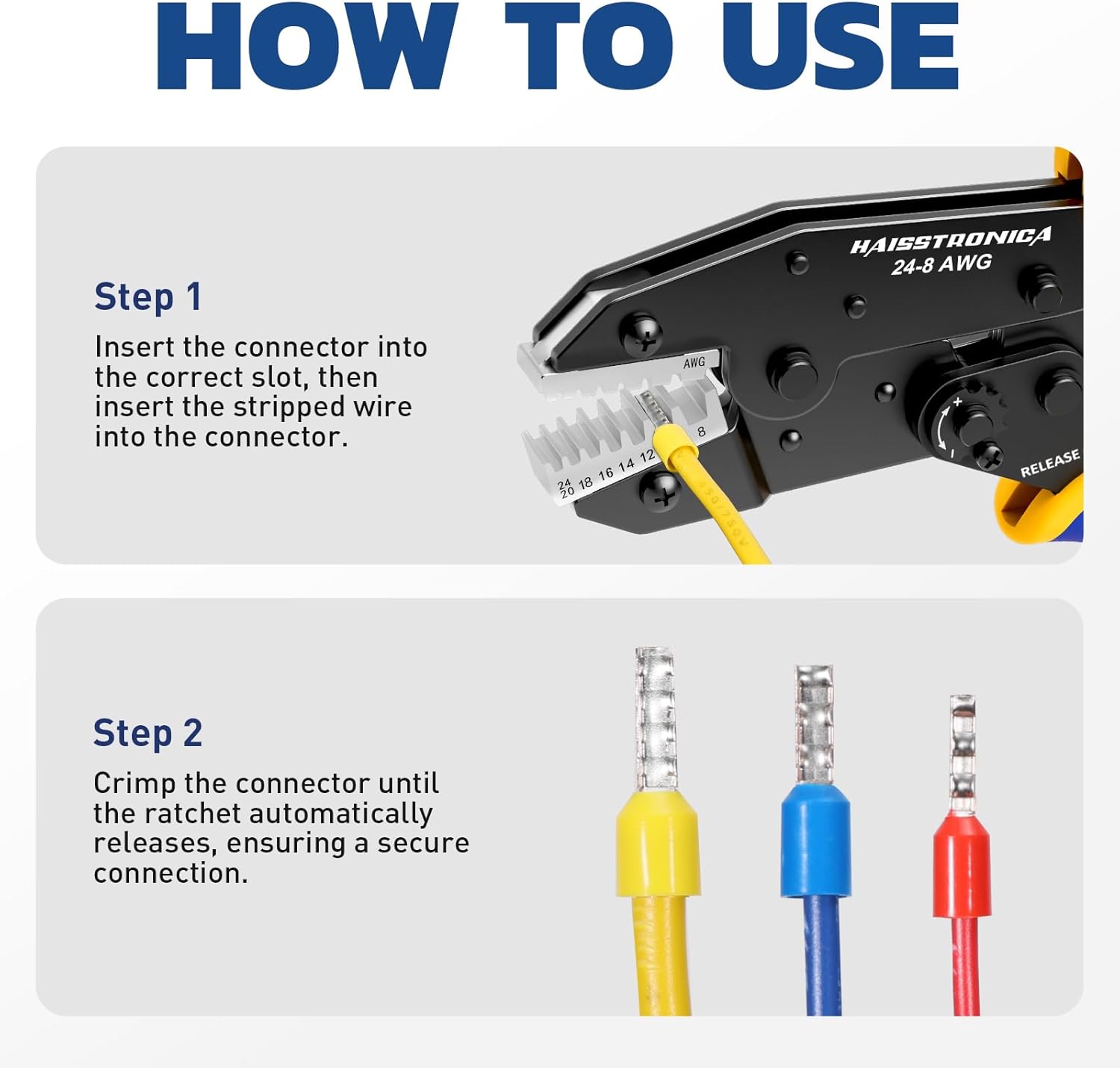 Pince à sertir pour manchons AWG 24-8, virole à cliquet