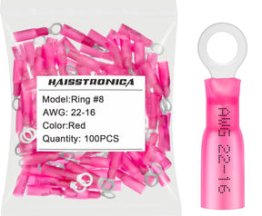 Heat Shrink Wire Connector AWG 22-10 #10, 1/4", 5/16", 3/8" 50PCS/100PCS/200PCS - Ring Terminals (Bagged)
