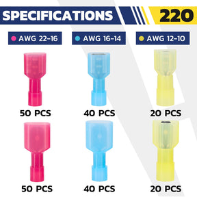 Nylon Spade Connectors Kit AWG 22-10