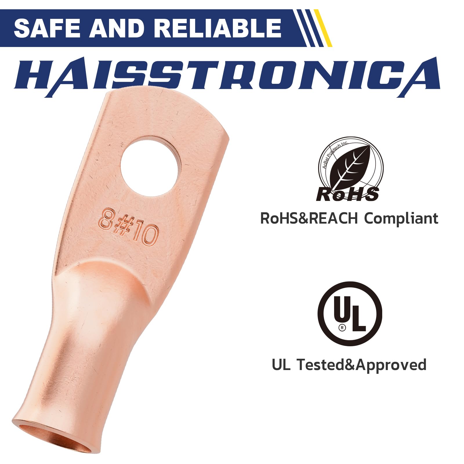 Haisstronica Lot de 10 cosses de batterie 8 AWG n° 10, en fil de cuivre robuste avec 10 gaines thermorétractables adhésives 3:1, connecteurs de fils de calibre 8, connecteurs de borne de batterie, embouts de câbles de batterie