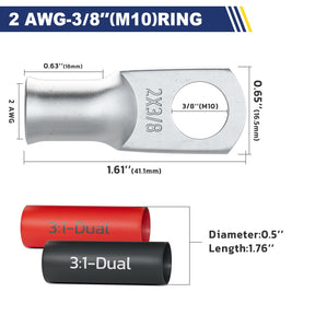 Haisstronica Lot de 10 cosses de câble de batterie 1/4" (M6) AWG, cosses en fil de cuivre robustes avec 10 gaines thermorétractables adhésives 3:1, cosses de fil de calibre 1/4, connecteur de borne de batterie, embouts de câble de batterie