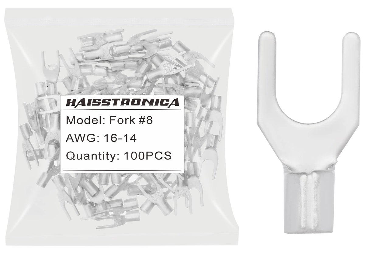 Haisstronica 100 cosses à fourche n° 8, AWG 16-14, connecteurs de fils en cuivre non isolés à soudure brasée