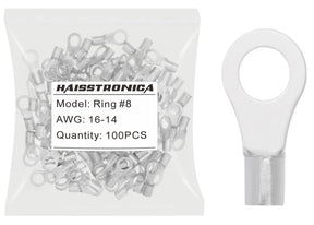 haisstronica 100pcs #8 Ring Terminals,AWG 22-16 Brazed Seam Non-Insulated Copper Wire Connectors