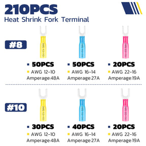Heat Shrink Wire Connectors Fork Terminals 210PCS AWG 22-10