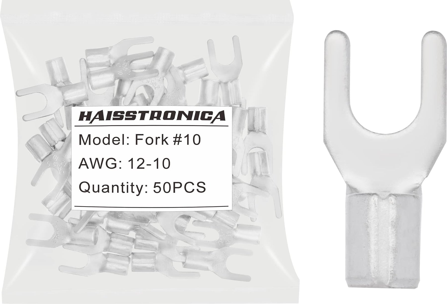 Haisstronica 50 cosses à fourche n° 10, AWG 12-10, connecteurs de fils en cuivre non isolés à soudure brasée