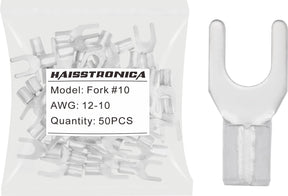 haisstronica 50pcs #10 Fork Terminals,AWG 12-10 Brazed Seam Non-Insulated Copper Wire Connectors