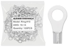 haisstronica 100pcs #10 Ring Terminals,AWG 16-14 Brazed Seam Non-Insulated Copper Wire Connectors