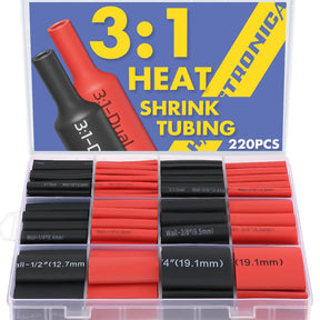 haisstronica 3:1 Heat Shrink Tubing Kit, Adhesive Lined Marine Resistant Grade Shrink Wrap - 1.75"length 6 Size Perfect for Home and Industrial, 1/8"-3/4" 220PCS - Black, Red