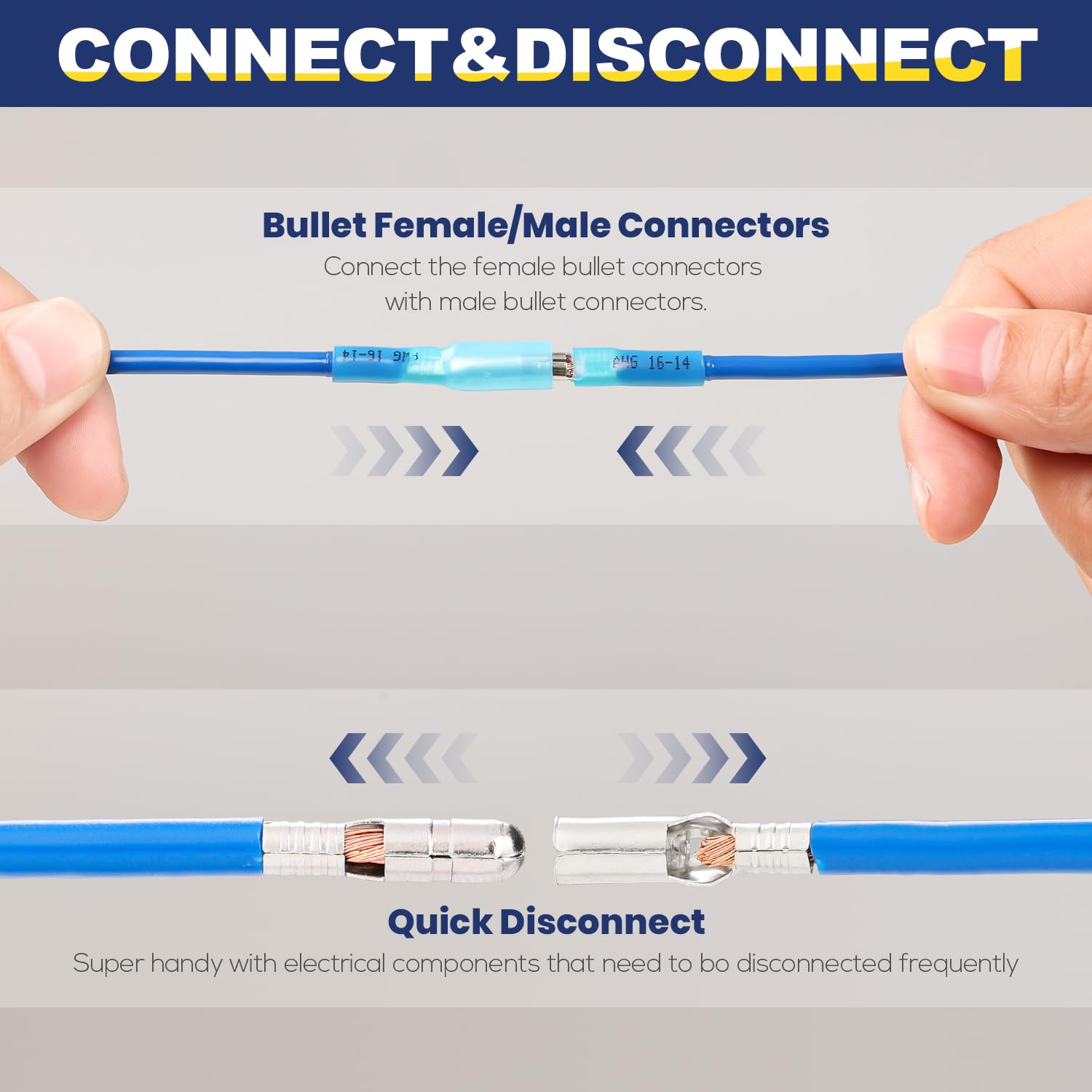 haisstronica 220PCS Heat Shrink Bullet Connectors AWG22-10 Male and Female Wire Bullet Terminals Blue Red Yellow Bullet Butt Terminals Kit