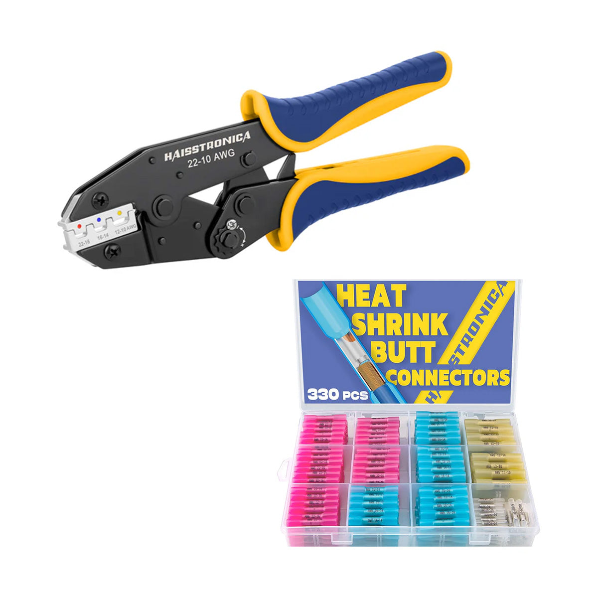 Haisstronica ratchet crimping tool and heat shrink butt connectors kit