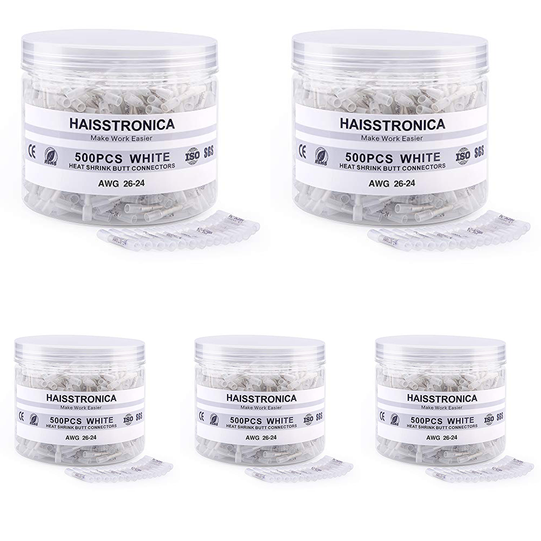 Standard Stock - 5*500PCS White Heat Shrink Butt Connectors