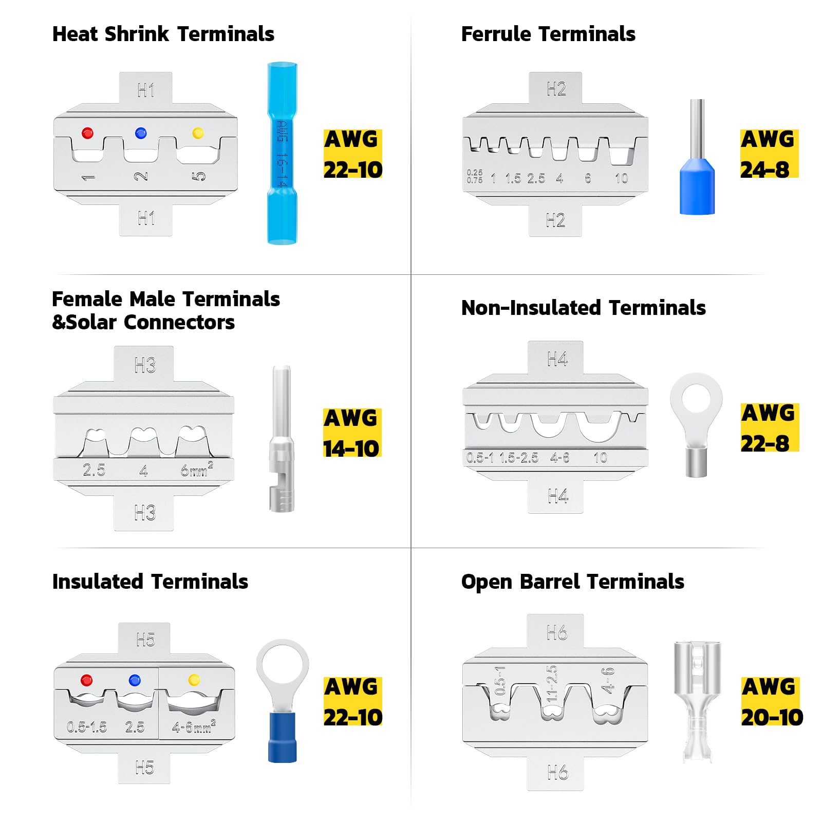 haisstronica 6 in 1 Crimping Tool Kit and Wire Stripper, Ratcheting Wire Crimper with 6 PCS Interchangeable Dies for Heat Shrink,Non-Insulated,Ferrule,Open Barrel,Insulated Connectors, men tool gifts