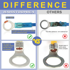 haisstronica Crimping Tool for Heat Shrink Connectors with 260PCS Marine Grade Heat Shrink Ring Connectors of Tinned Red Copper AWG 22-10