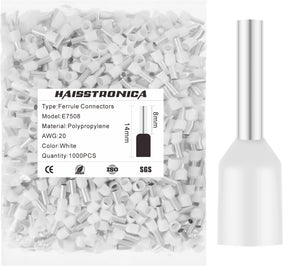 haisstronica 1000PCS Wire Ferrules Connectors,White AWG20 Wire End Ferrule Terminals,Crimp Pin Cord End Terminals