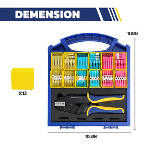 ワイヤーコネクタセット AWG 22-10 330/380個 9インチ圧着工具とオーガナイザー付き