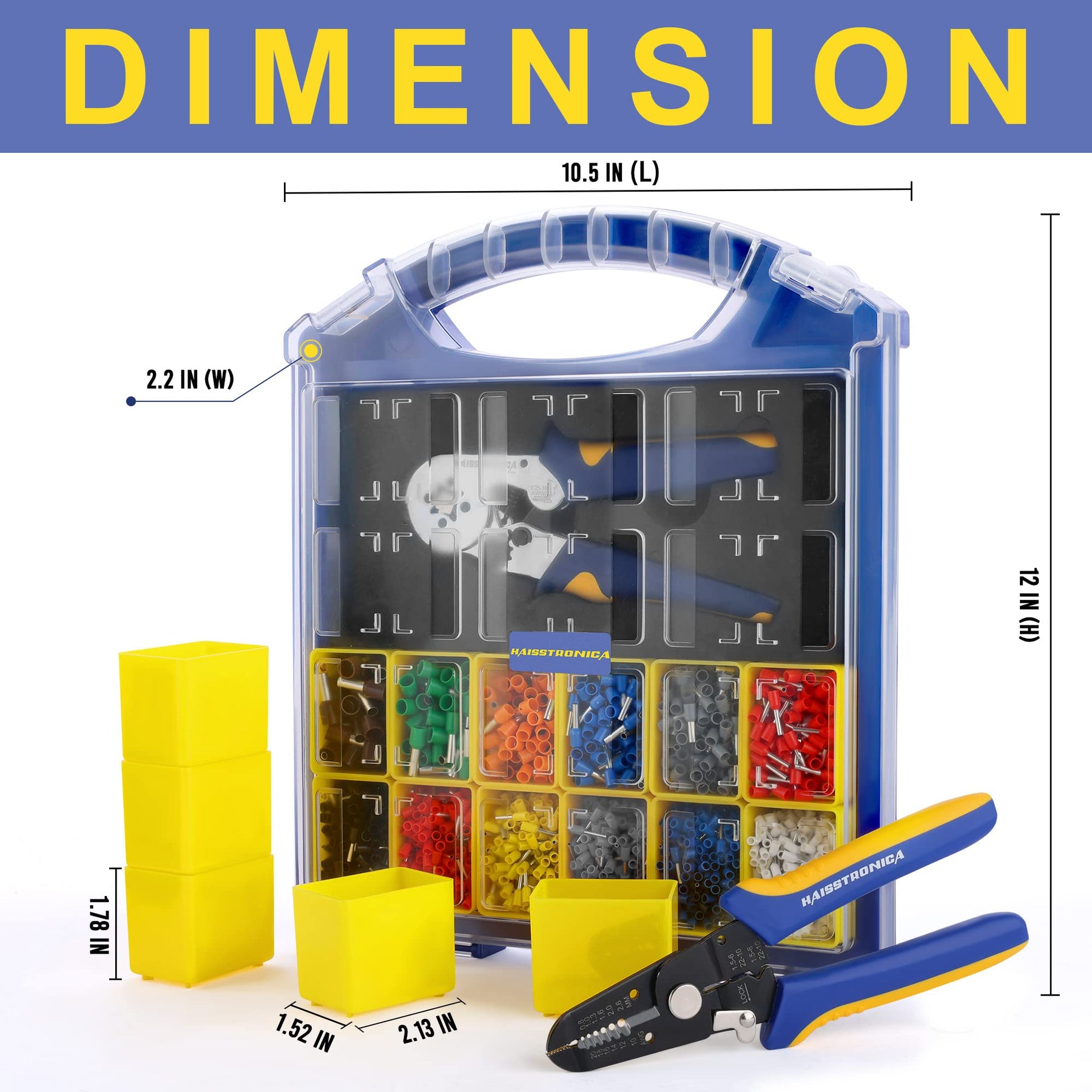 haisstronica Ferrule Crimping Tool Kit AWG 23-7 Wire Ferrules Crimper with 2500pcs Wire End Terminals AWG 22-7 and Wire Stripper