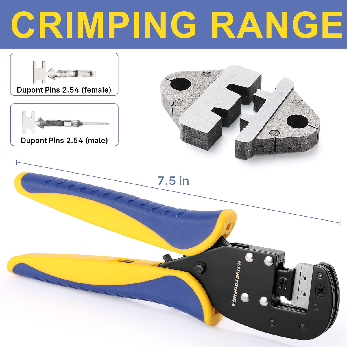 haisstronica Crimping Tool Set with 460pcs 2.54mm Dupont Connectors and Crimp Pins Kit.AWG28-24 Micro Ratcheting Crimper