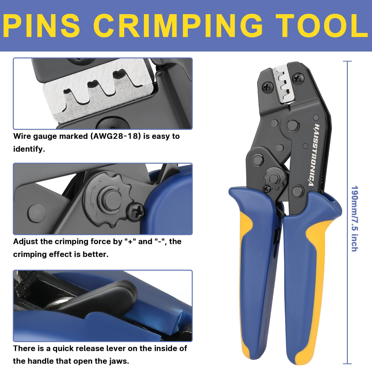 haisstronica AWG28-18 Crimping Tool Set with 1550pcs 2.54mm Dupont Connectors and Crimp Pins Kit,Micro Ratcheting Crimper