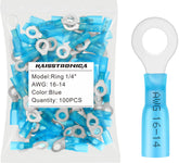 haisstronica 100pcs 1/4" Blue Marine Grade Heat Shrink Ring Connectors,16-14 Gauge Tinned Red Copper 0.7mm Ring Terminals Connectors,Brazed-Seam Insulated Electrical Crimp Wire Terminals