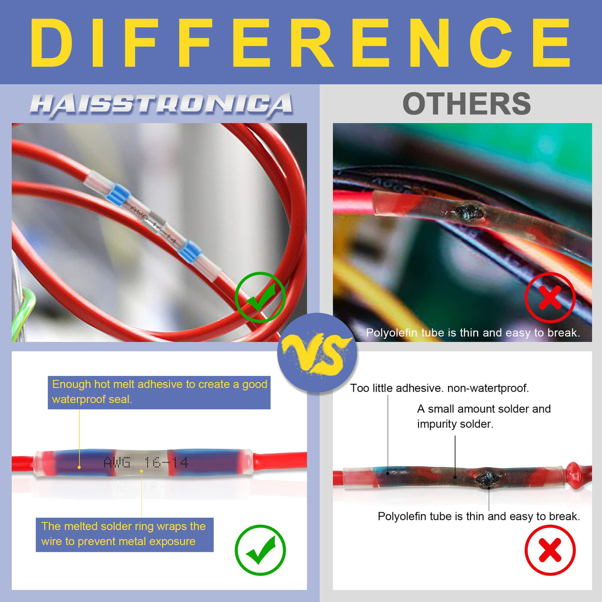 haisstronica 400PCS Solder Seal Wire Connectors Kit,26-10 Gauge Marine Grade Heat Shrink Wire Connectors,Waterproof Butt Connectors,Butt Splice Eletrical Wire Connectors Kit(5Colors/5Sizes)