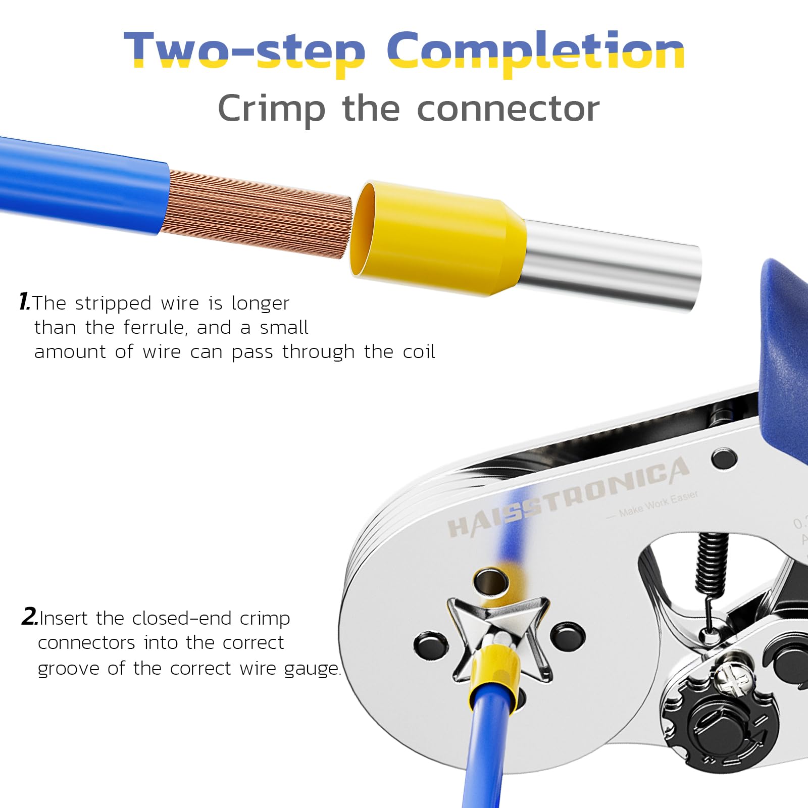 haisstronica Ferrule Crimping Tool Kit Wire Ferrules Crimper with 1200PCS Ferrule AWG 23-7 Wire End Ferrule Terminals