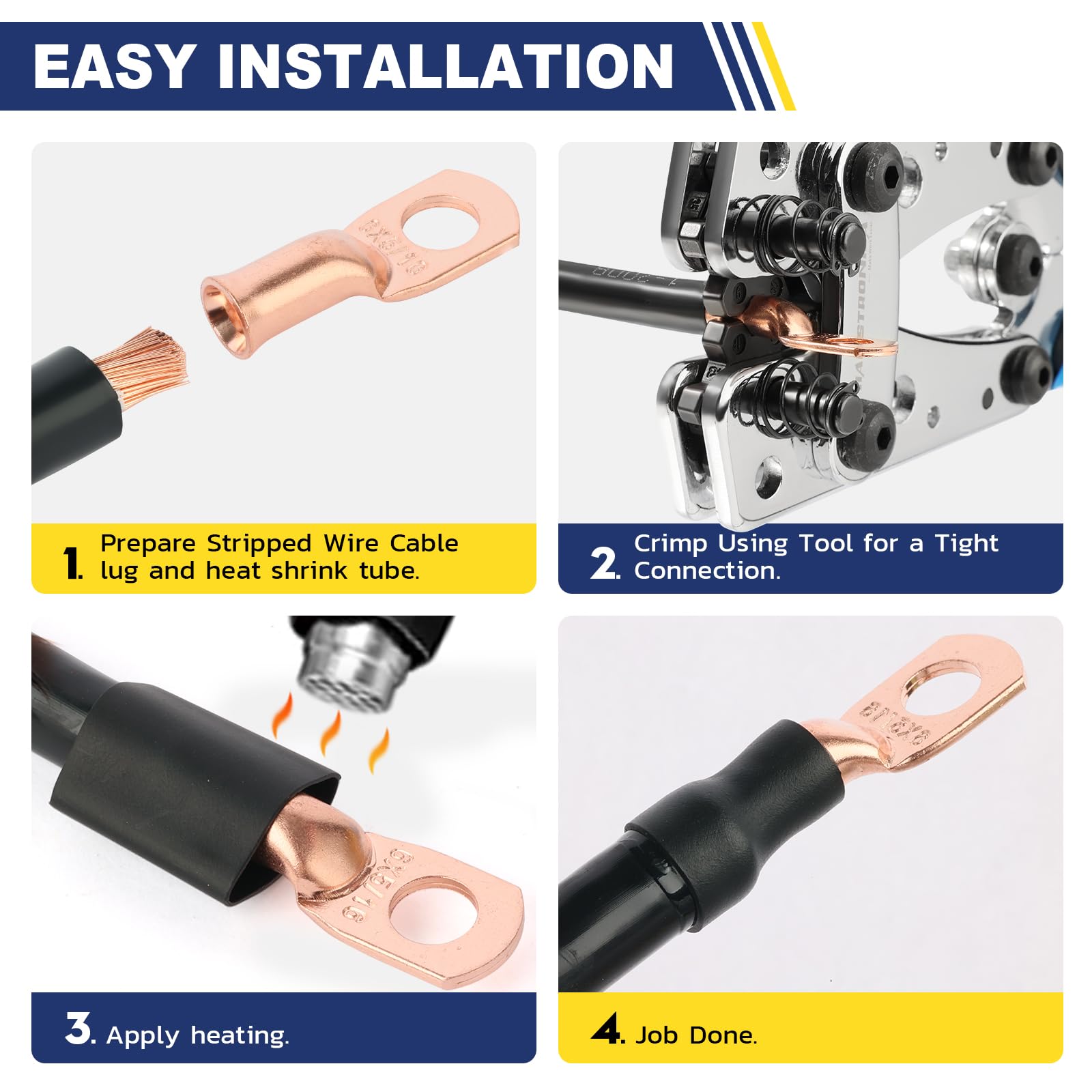 haisstronica 10pcs 6 AWG - 3/8" (M10) Battery Cable Lugs, Heavy Duty Copper Wire Lugs with 10pcs 3:1 Adhesive Heat Shrink Tubing, 6 Gauge Wire Connectors Battery Terminal Connector, Battery Cable Ends