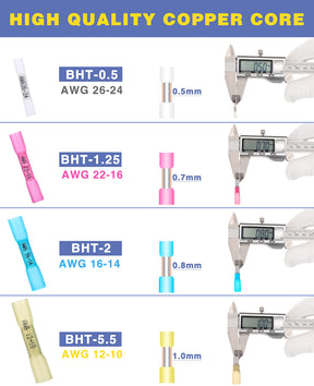 Lot de 250 connecteurs thermorétractables bout à bout jaunes AWG12-10, connecteurs de fils thermorétractables de qualité marine Haisstronica, cuivre rouge étamé 1 mm, connecteurs électriques isolés et étanches à sertir.