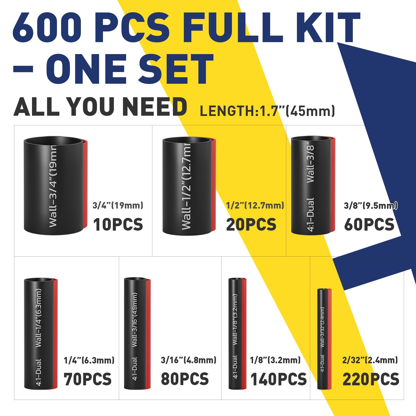 600PCS 4:1 Heat Shrink Tubing Kit