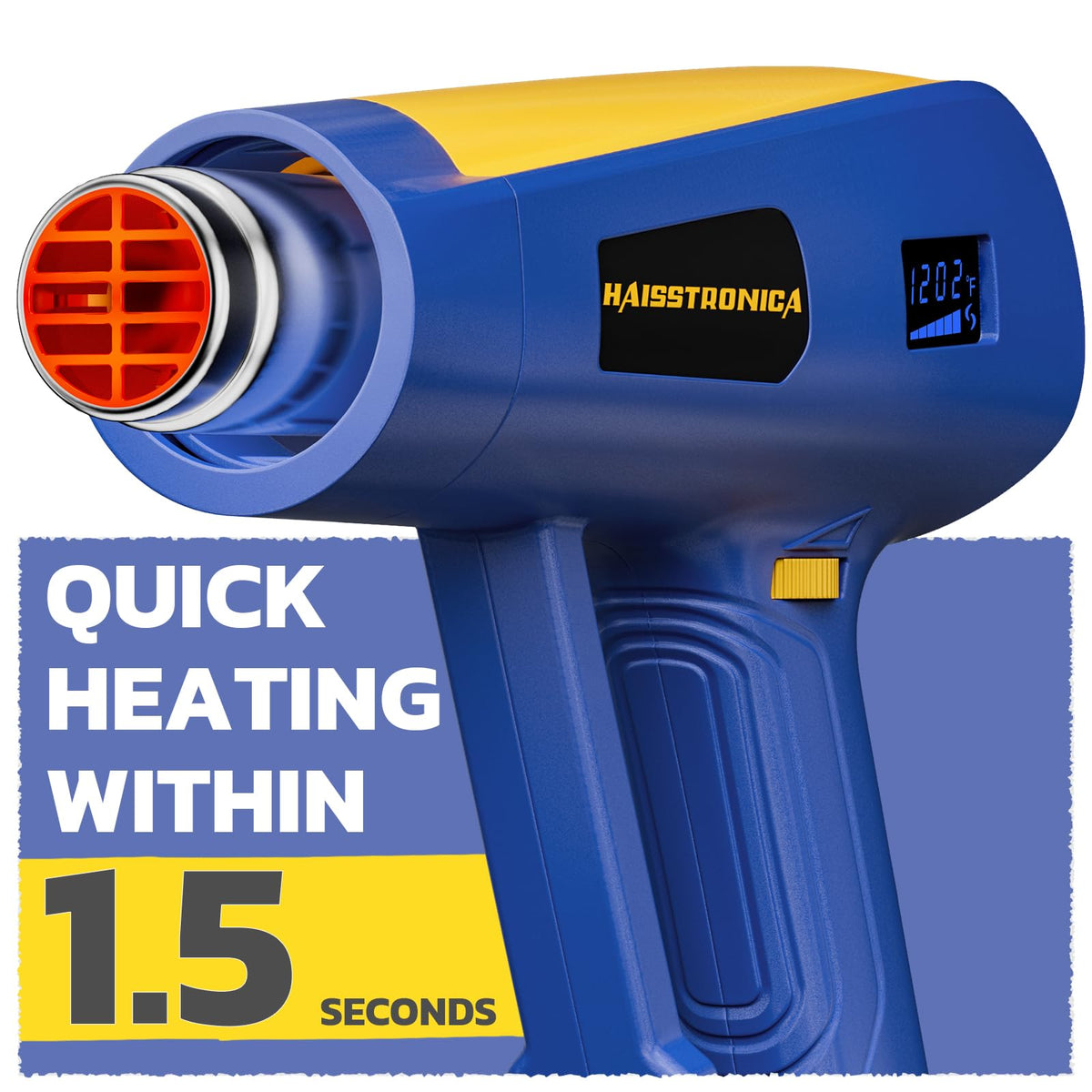 haisstronica Heat Gun with Intelligent Digital Display 2000W -Discover Hot Air Gun (140℉-1202℉) with Dual Modes-Reliable Heat Protection with 5 Nozzles for Soldering,Shrink Tubing,Wrap